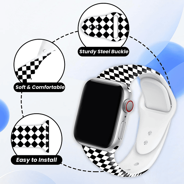 Correas de reloj con estampado de cuadros en blanco y negro,