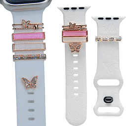 Dijes para correa de reloj con mariposas en oro rosa y rosa,