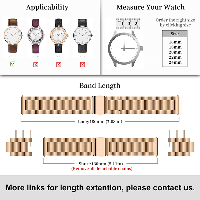 Correa de Reloj de Acero Inoxidable de 18 mm, Correa de Relo