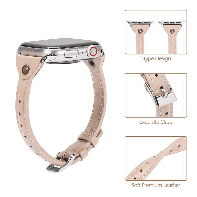 Cuero Beige Compatible con Apple Watch Correa de Cuero 38mm