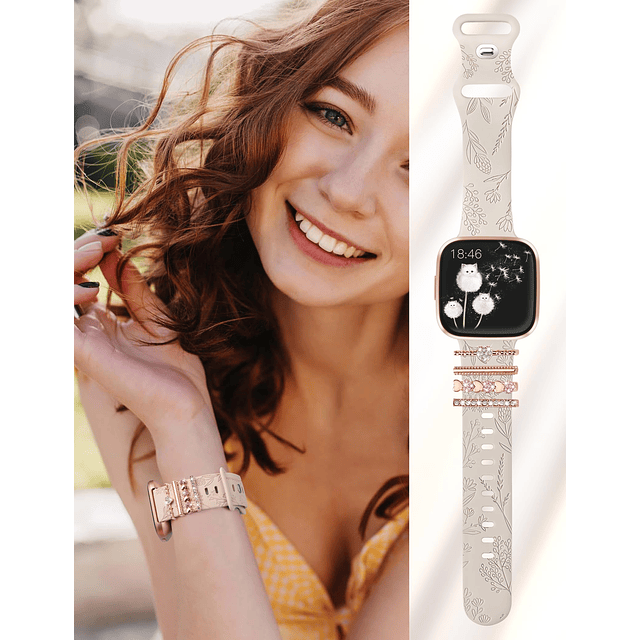 Correa grabada floral con dijes compatible con Fitbit Versa