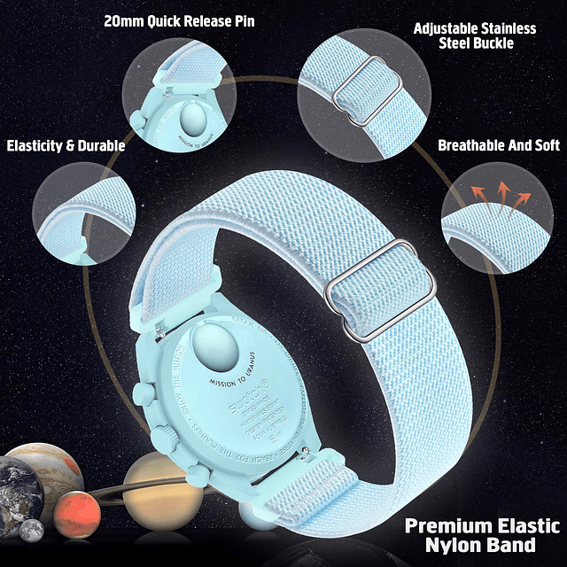 Correa de nailon elástica de 0.787 in compatible con Omega X