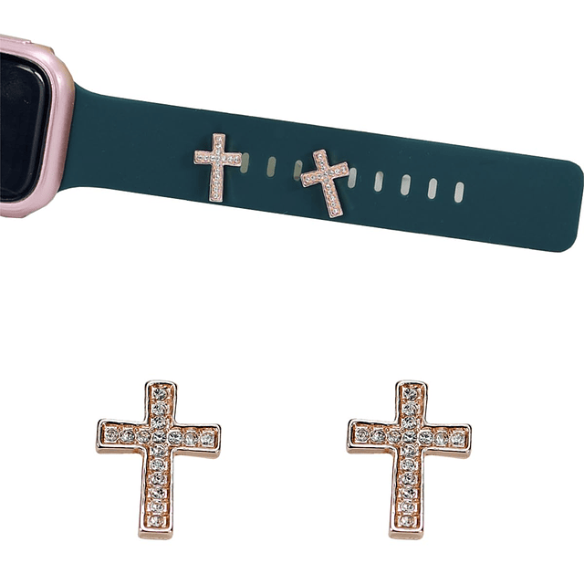 dijes para correa de apple watch con cruz en oro rosa, dijes