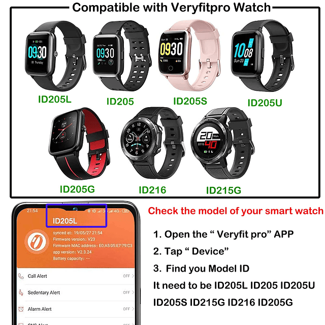 Bandas compatibles con reloj inteligente Veryfitpro ID205L d