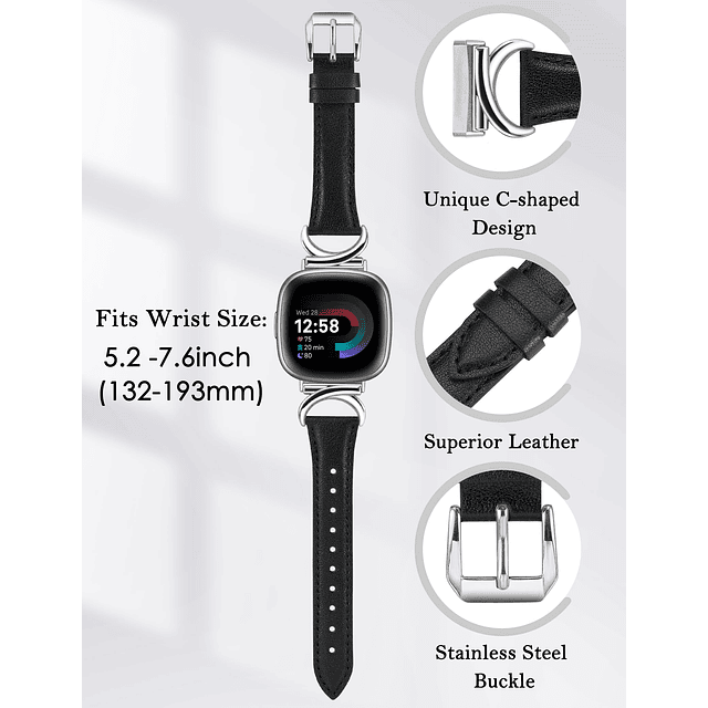 Correa de cuero compatible con Fitbit Versa 4/Versa 3/Fitbit