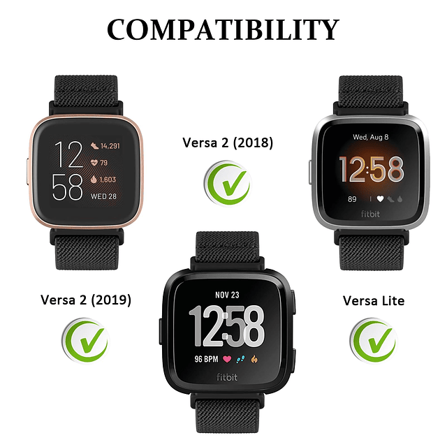 Banda elástica compatible con Fitbit Versa 2 Bands/Fitbit Ve