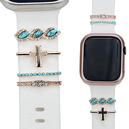 Cross Rose Gold Watch Band Charms para Apple - Turquesa Anil