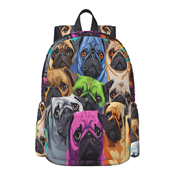 Mochila de 16 pulgadas Cartoonn Colorful Pug Dogs Mochila pa