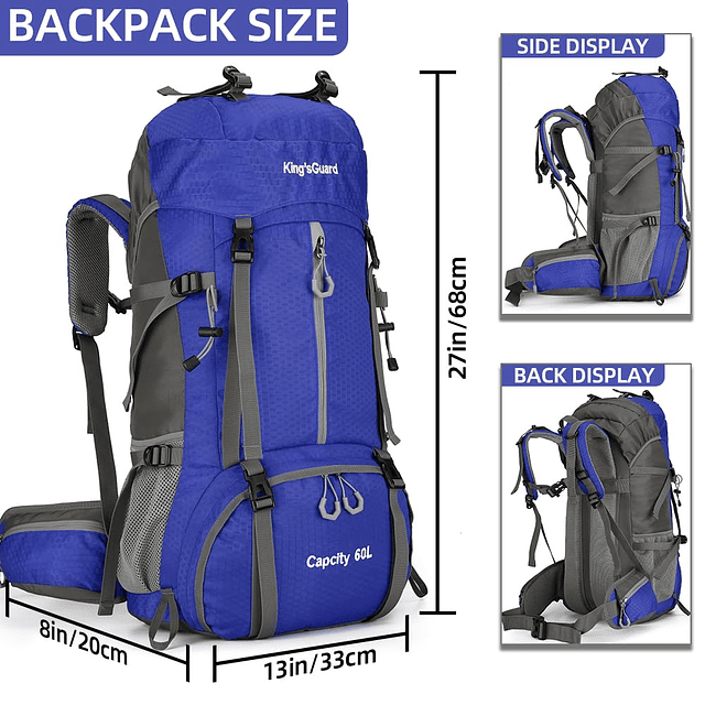 Mochila de senderismo ligera e impermeable de 60 litros con