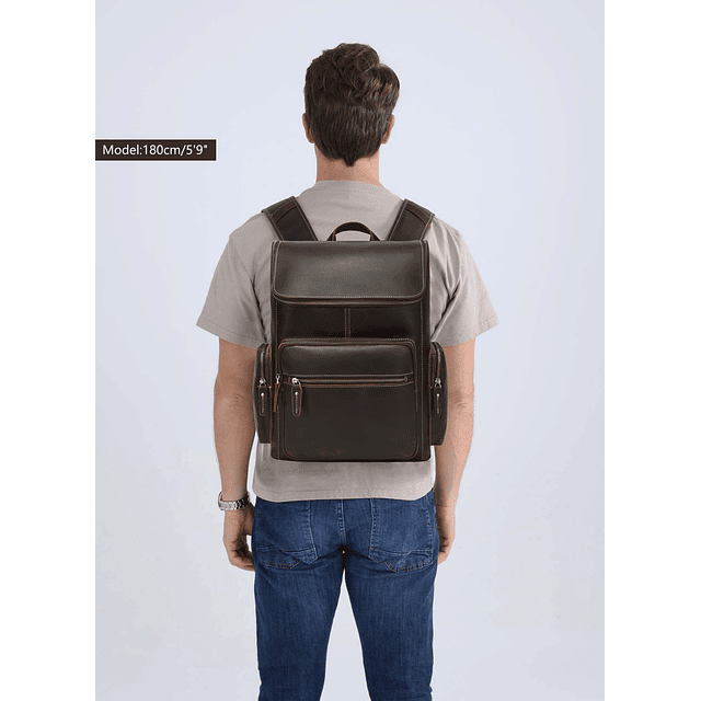 Mochila De Cuero Genuino De Granos Para Hombre, Mochila Vint