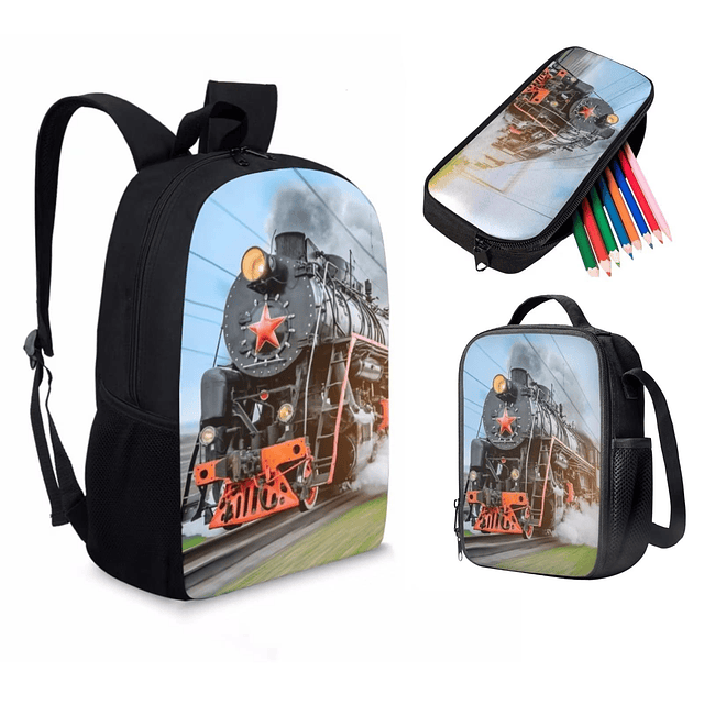 Juego de mochilas escolares de tren para niños y adolescente