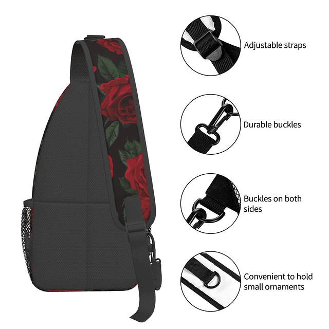 Rojo Rosa Flor Negro Sling Bolsa Para Mujeres Hombres Viaje