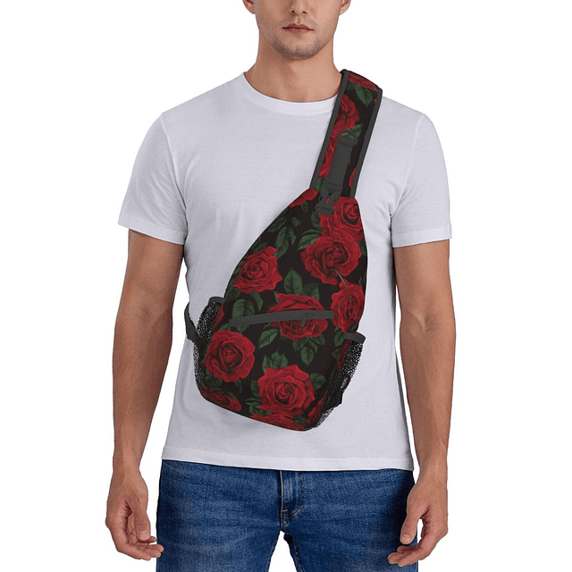 Rojo Rosa Flor Negro Sling Bolsa Para Mujeres Hombres Viaje