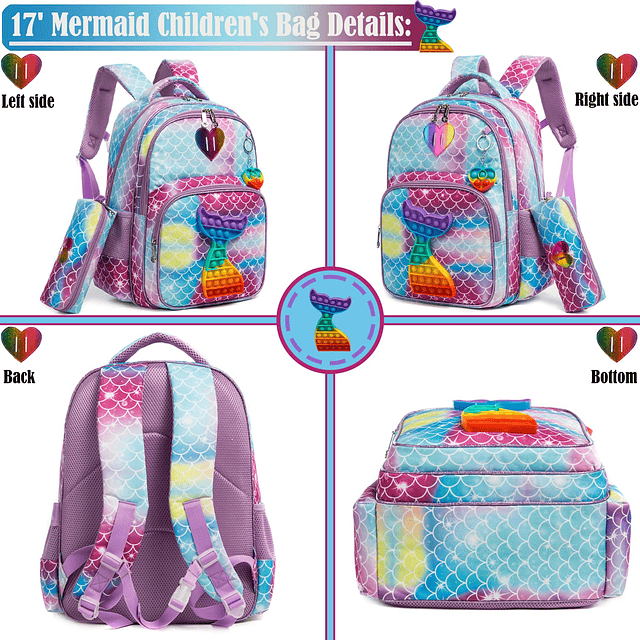 Mochila de juguete de sirena para niñas Mochila escolar para