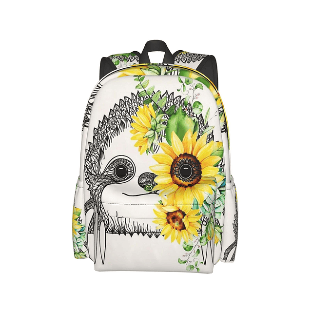 Mochila de 17 pulgadas con diseño de girasol y perezoso para