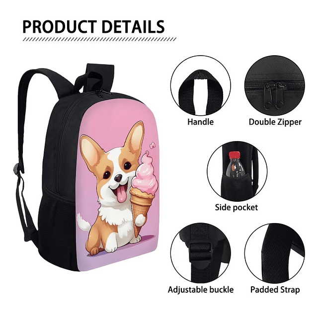 Mochilas Corgi para niñas para la escuela primaria, linda mo