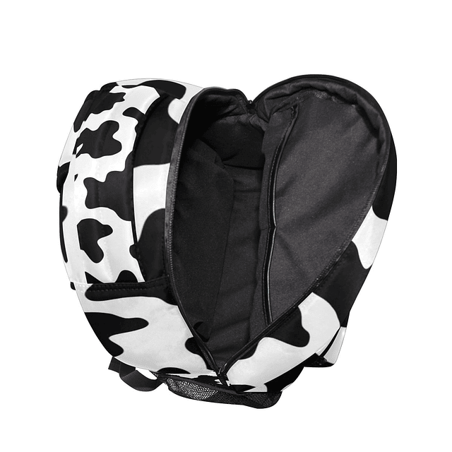 Mochila escolar informal con estampado de vaca en blanco y n