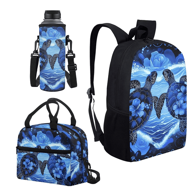 Juego de mochila con estampado de tortuga marina azul para n