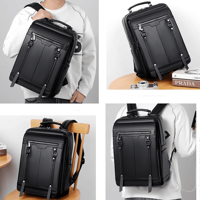 Mochila de cuero para computadora portátil para hombres, bol