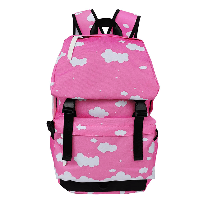 Mochila de lona rosa con estrellas y nubes, mochila para ord