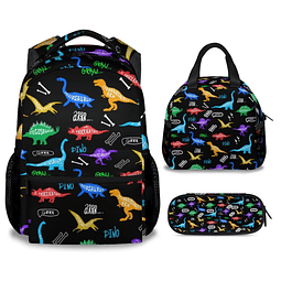 Mochila para niños con lonchera de dinosaurio, juego de 3 mo