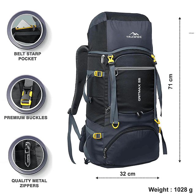 Mochila de viaje de 55L para deportes al aire libre, campame