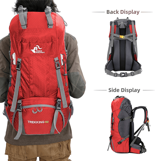 Mochila impermeable de 60L para senderismo y acampada con cu