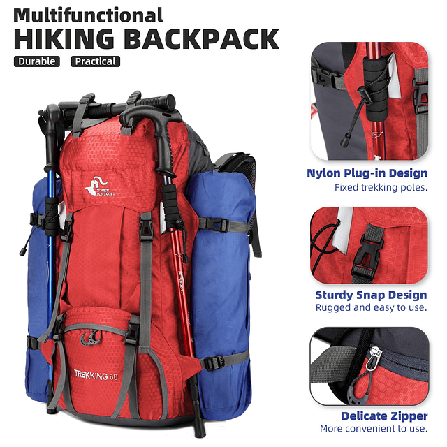 Mochila impermeable de 60L para senderismo y acampada con cu