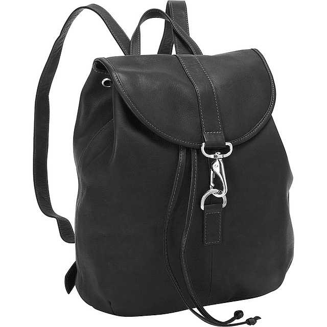 Mochila mediana con cordón, negro, talla única