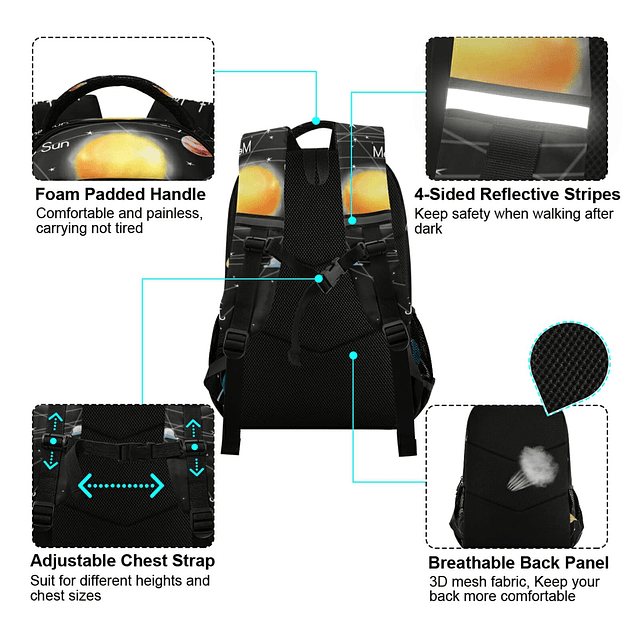 Mochilas escolares con sistema solar con correa para el pech