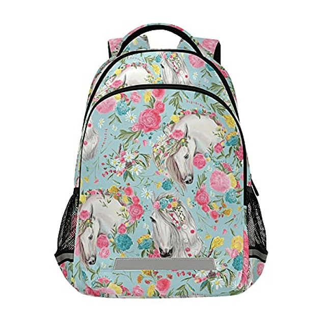 Mochilas de caballo y flores para estudiantes, mochila para