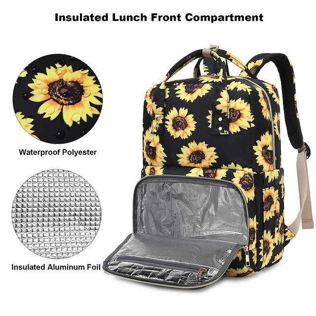 Mochila de almuerzo de girasol para niñas y mujeres, refrige