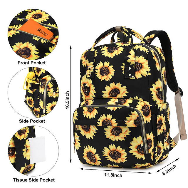 Mochila de almuerzo de girasol para niñas y mujeres, refrige