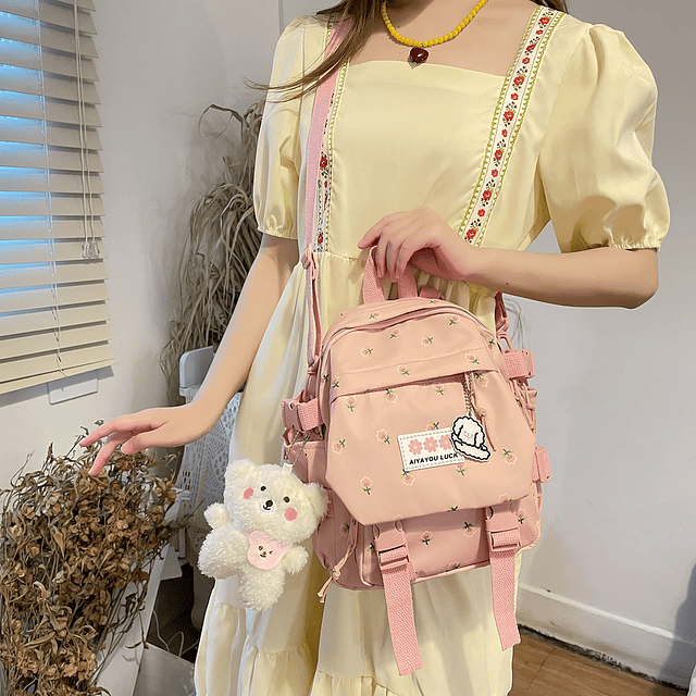 Mochila estética Mochila Kawaii de 10,6 pulgadas con colgant