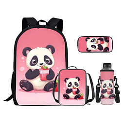 Mochila Pink Panda para niñas de 7º grado, juego de mochila