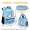 Mochila de pingüino con lonchera, juego de 3 mochilas escola