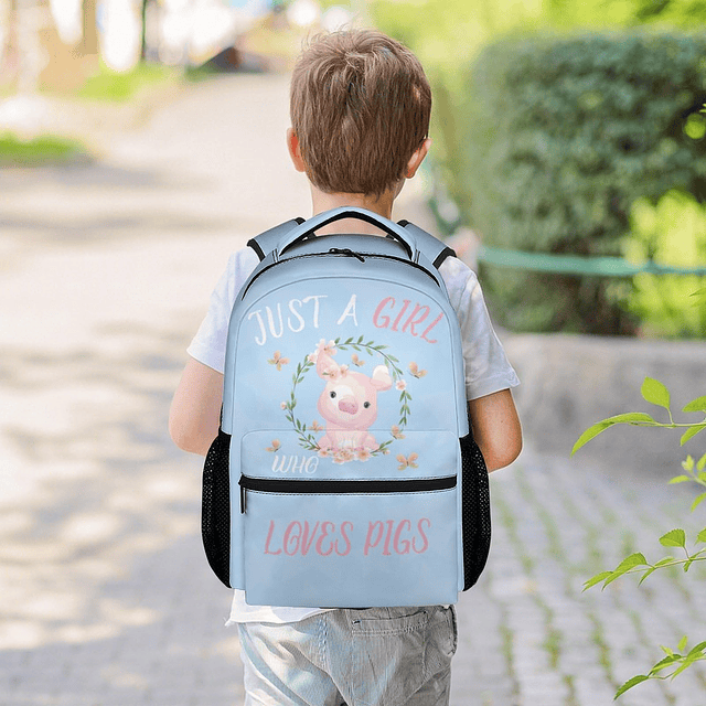 Mochila de cerdo para niñas y niños, mochilas azules de 16 p