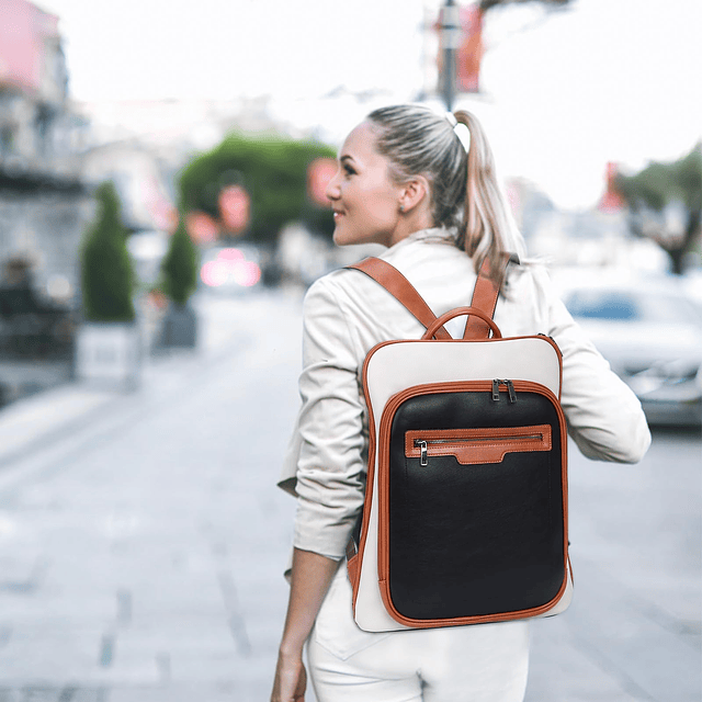 Mochila de cuero para computadora portátil, mochila para muj