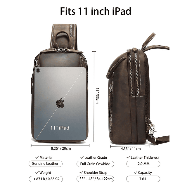 Bolso bandolera de cuero, se adapta a iPad de 11 pulgadas, m