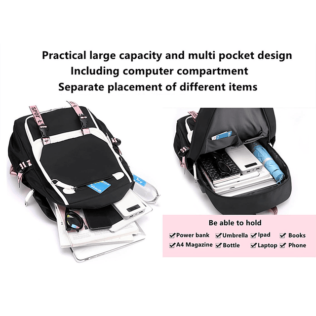 Mochila para niñas con puerto de carga USB Mochila para niño