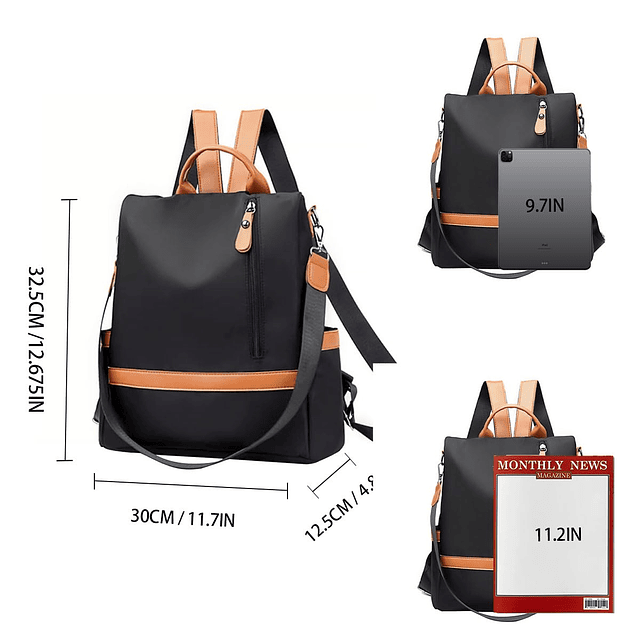 Mochila Monedero, Mochila antirrobo para Mujer Mochila Negra