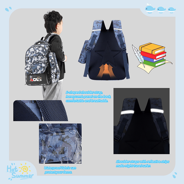 Mochila de camuflaje para niños, mochilas con estuche para l