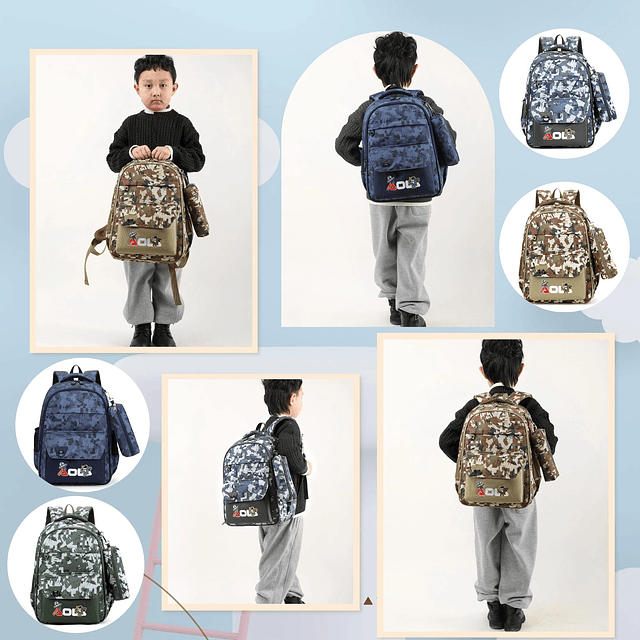 Mochila de camuflaje para niños, mochilas con estuche para l