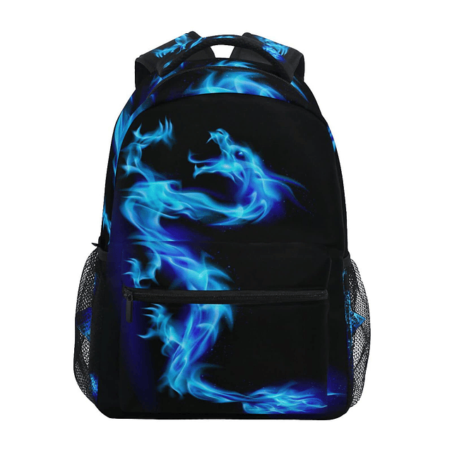 Mochila escolar con diseño de dragón de fuego azul para niño