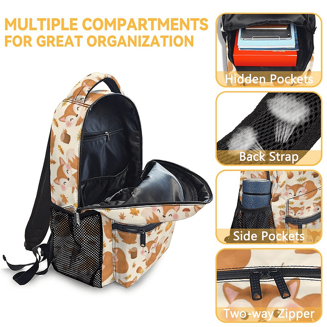 Mochila Fox para niñas y niños, mochilas naranjas de 16 pulg