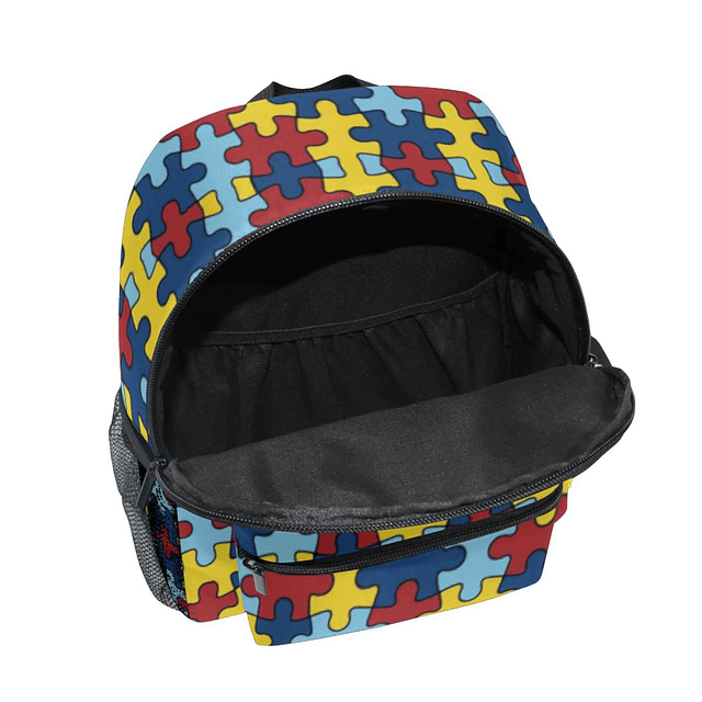 Mochila colorida con piezas de rompecabezas de autismo para