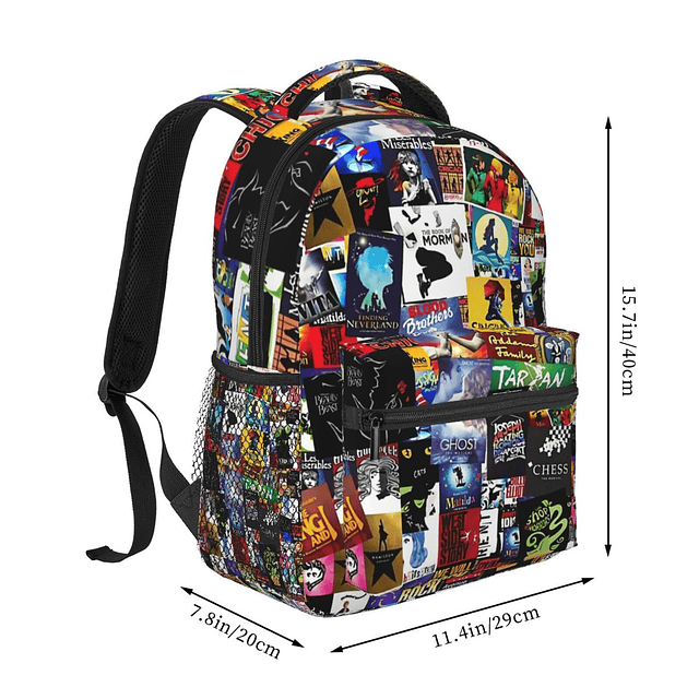 Mochila con collage musical de Broadway para niñas y niños,