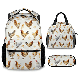 Mochila de pollo para niñas con lonchera - Juego de 3 mochil