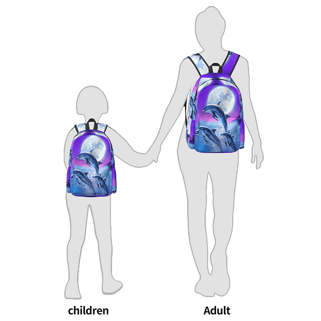 Mochila de 16 pulgadas Fantasy Galaxy Moon Dolphins Mochila