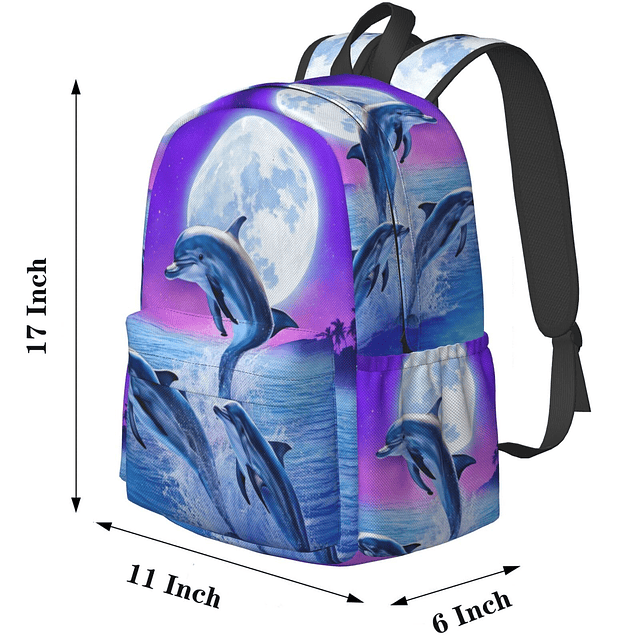 Mochila de 16 pulgadas Fantasy Galaxy Moon Dolphins Mochila